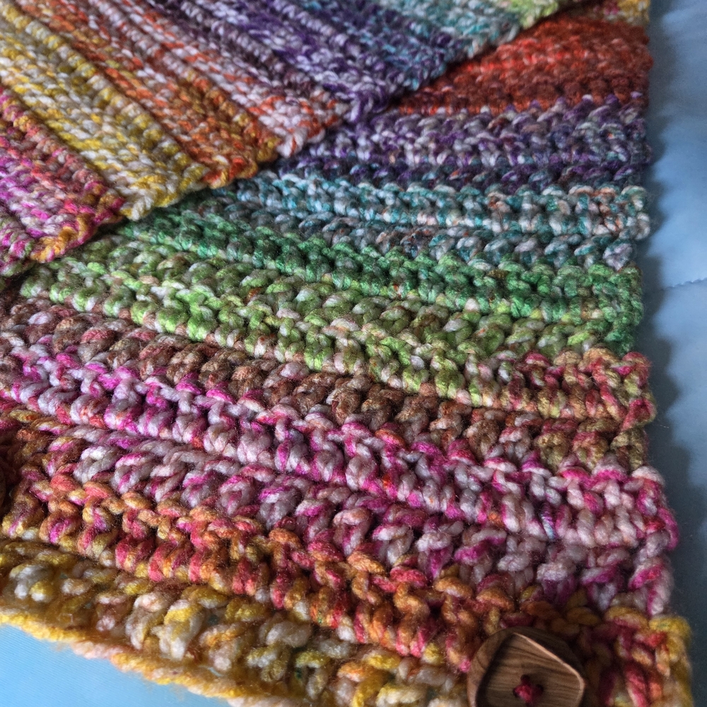 Multicolor Raunbow Knit Scarf With Buttons, Handmade - Picture 2 of 6
